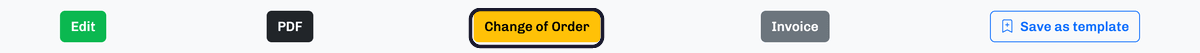 The estimate action bar with the Change of Order button highlighted.