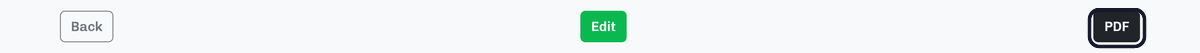 The change order action bar with the PDF button highlighted, alongside Back and Edit.