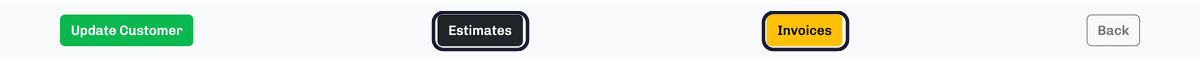 The action bar at the bottom of a customer's page with the Estimates and Invoices buttons highlighted.