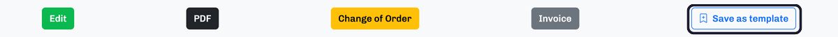The estimate's action bar with the Save as template button highlighted.