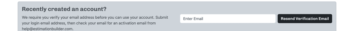The 'Recently created an account?' box on the login page, with an email field and a Resend Verification Email button.