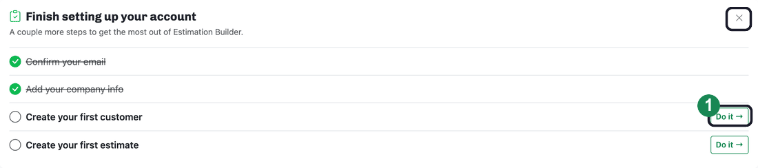 The 'Finish setting up your account' dashboard card with four steps, a Do it link highlighted, and the Dismiss button outlined.